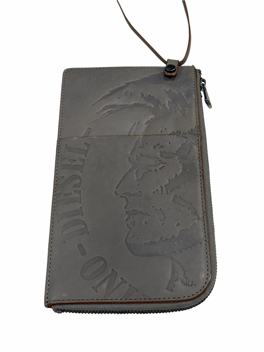 Diesel Embossed Leather Zip Wallet Crossbody
